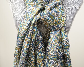 Hand Printed Indian  100% Silk Scarf, Wrap, Throw, Shawl Organic