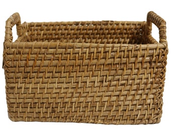 Home&Manor 12" Rattan Rectangular Deep Basket with Handles