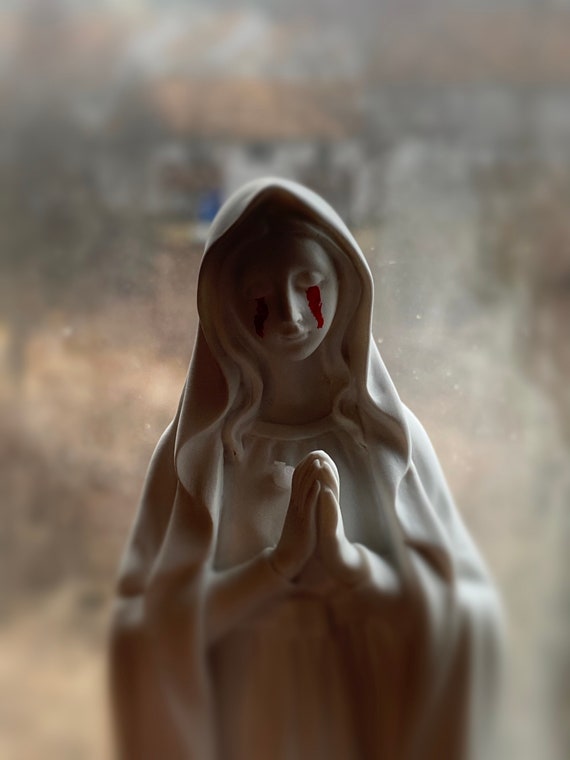 Virgin Mary Madonna Crying Blood Statue Holy Water Font Etsy Australia