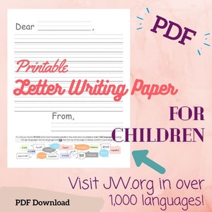 Papel para escribir cartas imprimible Visite JW.org en 1000 idiomas - Niños pequeños / Papelería para escribir cartas JW / Descargar PDF