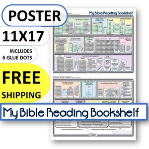 My Bible Reading Bookshelf (11x17 Poster) FREE SHIPPING - English or Spanish - Daily Reading Log Chart Chapter by Chapter Tracker