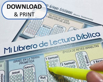 Printable: Spanish My Bible Reading Bookshelf - Daily Reading Log Chart Chapter by Chapter Tracker