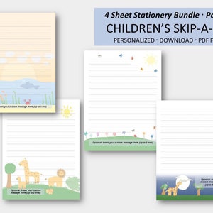 Papelería imprimible personalizada para niños / Paquete Paradise de 4 hojas / Papel para escribir cartas Skip-A-Line / Descarga de PDF Relleno de texto personalizado