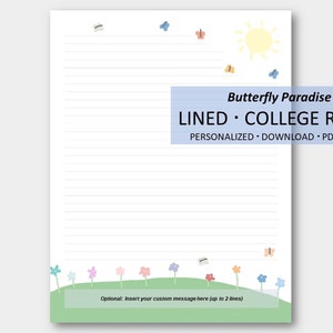 Butterfly Paradise Stationery: College Ruled Lined Paper (PDF Download)