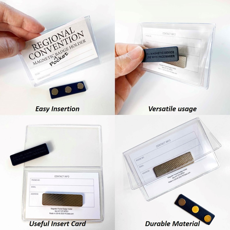 May include: A clear plastic badge holder with a magnetic closure. The holder has a card slot for contact information and a separate pocket for a badge. The text "REGIONAL CONVENTION MAGNETIC BADGE HOLDER Pocket" is printed on the front of the holder.