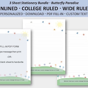 Butterfly Paradise Stationery: Lined & Unlined Paper (PDF Download)
