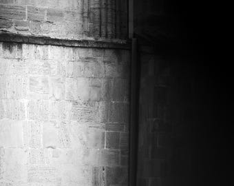 Black and White Architecture Photography, Gothic Stone Wall Art, Fine Art Photography Print