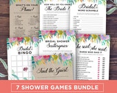 SALE! Bridal Shower Games Package Printable, Unique Scattergories, He Said She Said, Bingo, Pink and Gold, Purple Floral, Instant Download