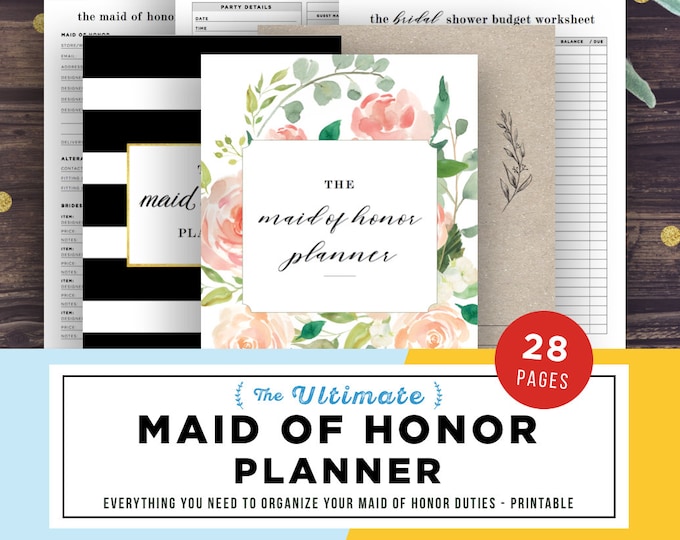 Maid of Honor Planner, Wedding Planner Printable, Maid of Honor Gift ...