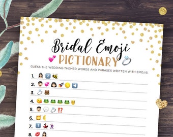 Bridal Emoji Pictionary Game, with Answers, Bridal Shower Games Printable, Gold Confetti, Instant Download, Digital DIY, Unique