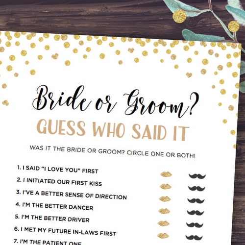 Bride or Groom Game He Said She Said Bridal Shower Game - Etsy