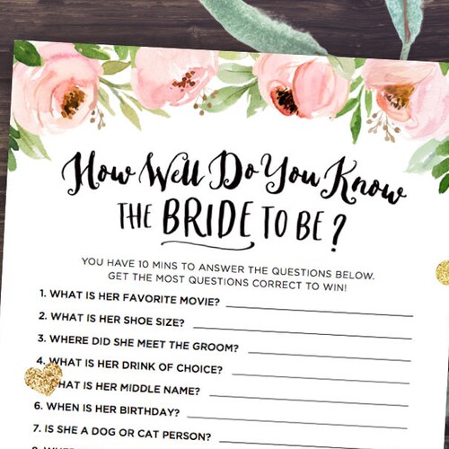 Floral Bridal Shower Games How Well Do You Know the Bride to - Etsy