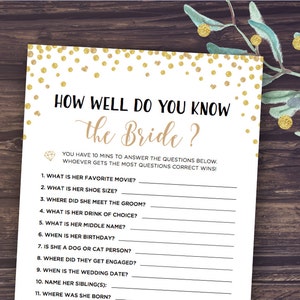 How Well Do You Know the Bride, Who Knows Bride Best Printable, Bridal Shower Game Instant Download, Wedding Shower, Digital, and Groom