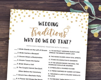 Why Do We Do That Game, Wedding Traditions Guessing Game Printable, Bridal Shower Trivia Games, Instant Download, Gold Confetti, Mason Jar