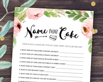 Name that Cake, Rustic Floral Bridal Shower Games Printable, Floral bridal shower, Pink Peonies Wedding Shower, Instant Download