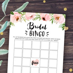 Bingo rústico floral para despedida de soltera, tarjetas de bingo, juegos imprimibles para despedida de soltera, decoración para fiesta nupcial, PDF rosa y verde