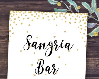 Sangria Bar Sign, Printable Sangria Drinks Table Sign, Wedding Decor, Bridal Shower Decorations Instant Download, DIY Banners, Gold Black