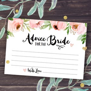 Anleitung für die Brautkarten, Florale rustikale Rosen, Pfirsich, druckbare Hochzeitsempfehlung für das Brautpaar