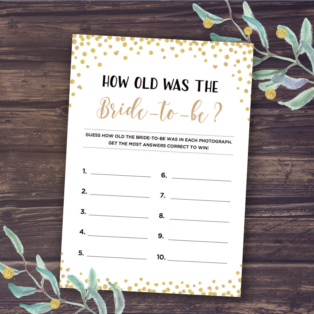 How Old Was the Bride Game, Black and Gold Wedding Shower Printable G…