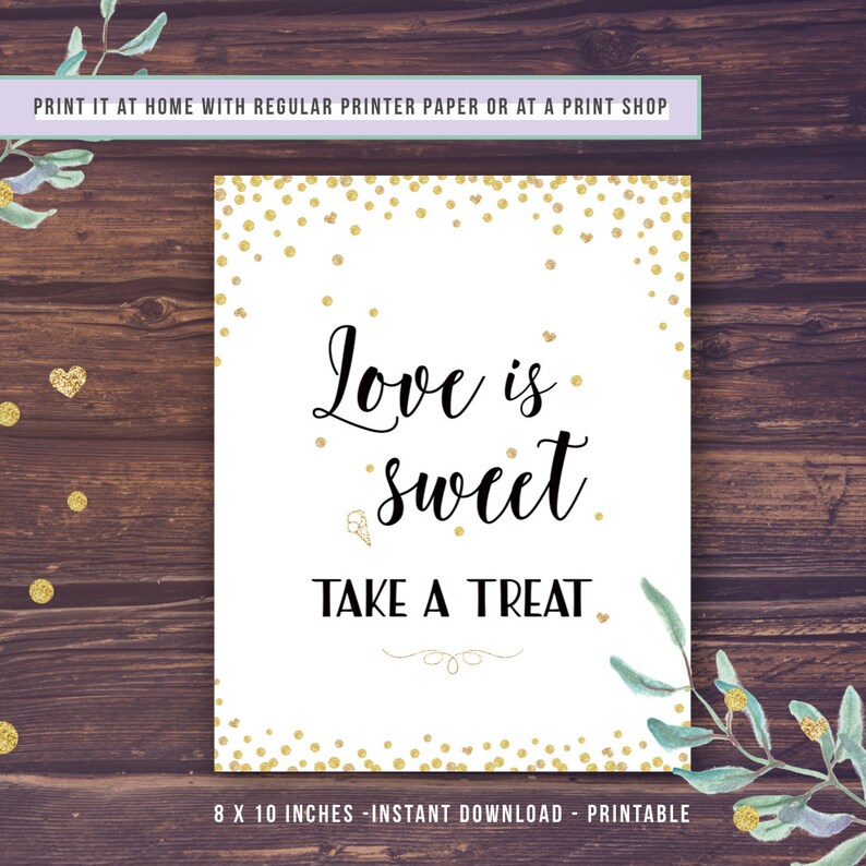Love is Sweet Take a Treat Sign Gold Wedding Decor Printable - Etsy