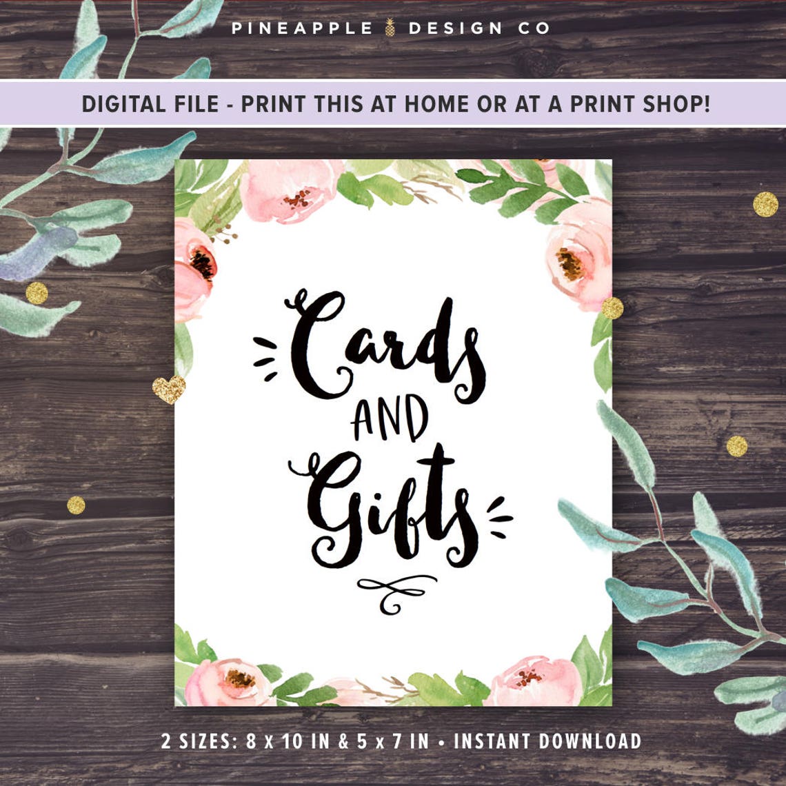 Cards and Gifts Sign Printable, Instant Download, Floral Bridal Shower ...