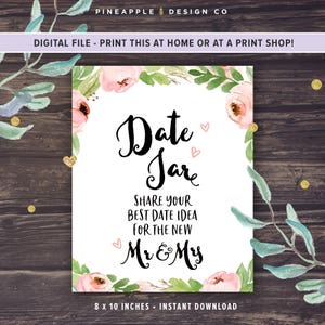 Date Jar Bridal Shower, Bridal Shower Games Printable, Date Ideas for ...