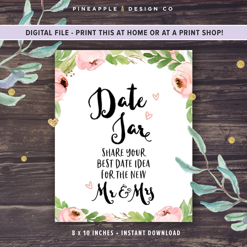 Date Jar Bridal Shower Bridal Shower Games Printable Date Etsy