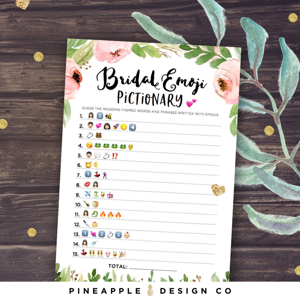 Emoji Bridal Shower Game, Rustic Floral, Printable Wedding Shower Gam…