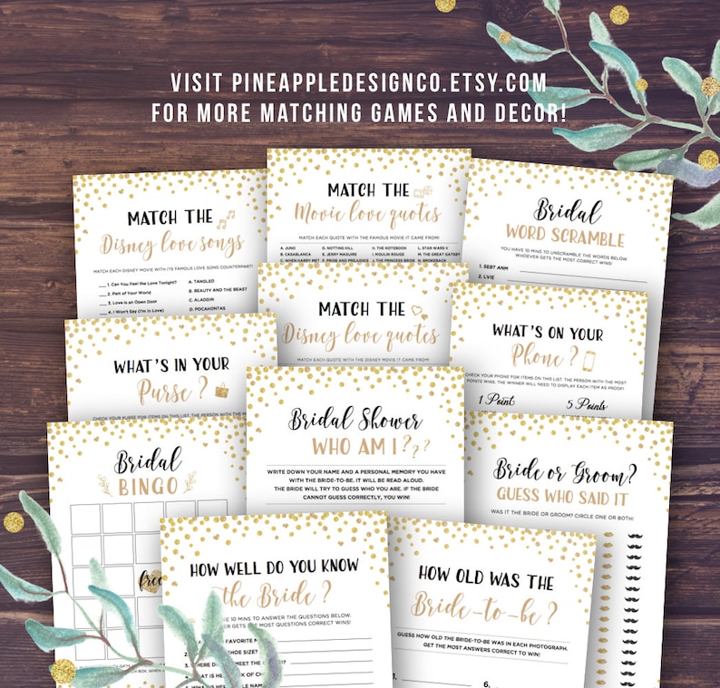Guess How Many Kisses Bridal Shower Games Printable Gold ...