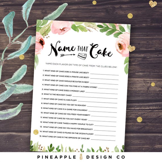 Name that Cake, Rustic Floral Bridal Shower Games Printable, Floral bridal shower, Pink Peonies Wedding Shower, Instant Download