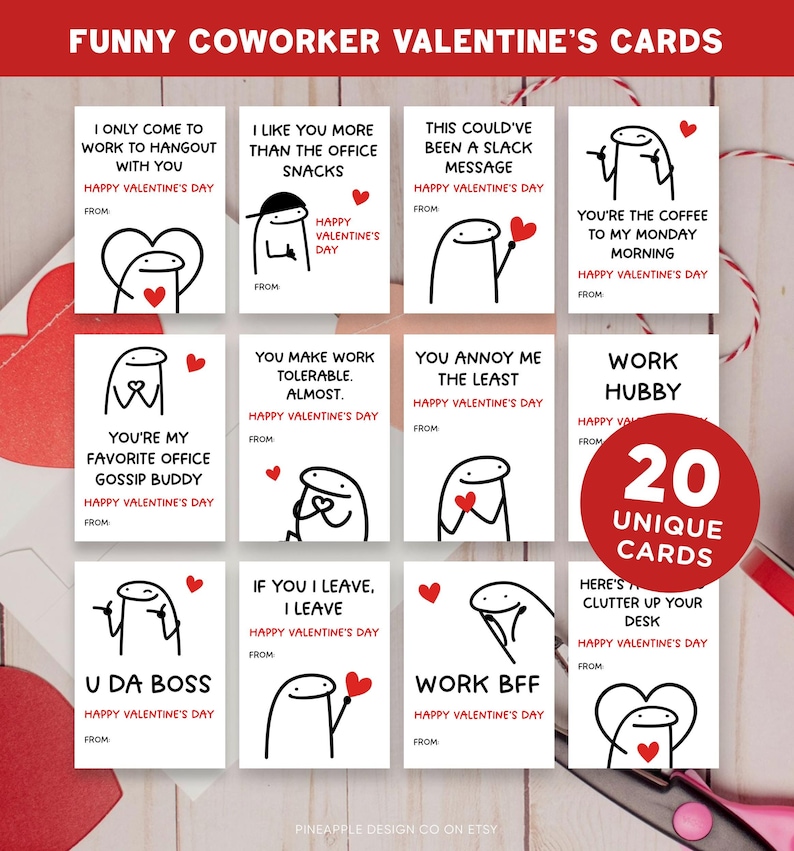 Funny Coworker Valentines Cards Printable, Office Valentine's Day, Work Valentines Gifts for Co-workers, Co Worker Gifts, Sarcastic image 1