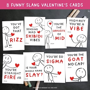 Tween Boy druckbare Valentinstagskarten, Valentinstagskarten für die Mittelschule, sarkastisch, lustig, Gen Alpha Slang, Gen Z