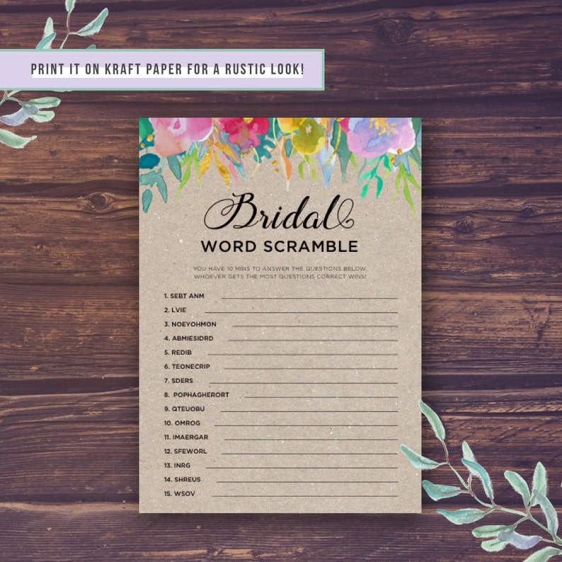 Bridal Shower Word Scramble Game, Printable Wedding Shower Games ...