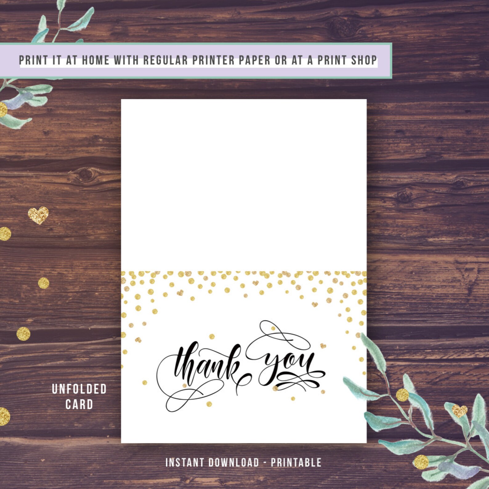 Gold Thank You Cards Printable Thank You Cards for Bridal | Etsy