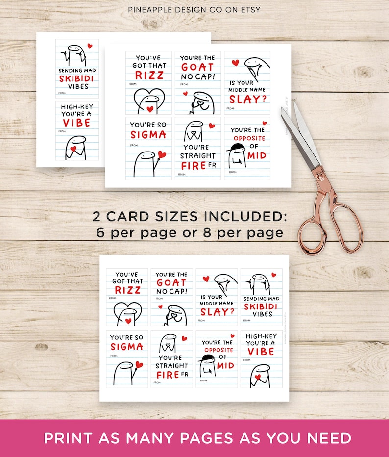 Tween Valentine's Day Cards Printable, Gen Alpha Slang, Funny Teen ...