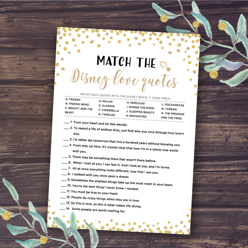 Disney Bridal Shower, Match the Love Quotes, Bridal Shower Games Prin…
