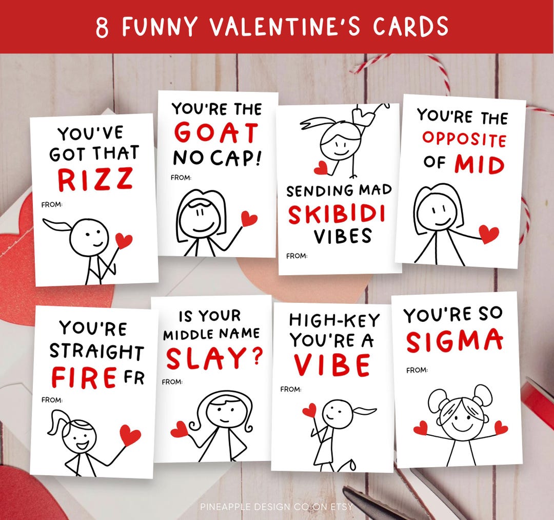 Tween Girl Valentine's Day Cards Printable, Gen Alpha Slang, Funny Teen ...