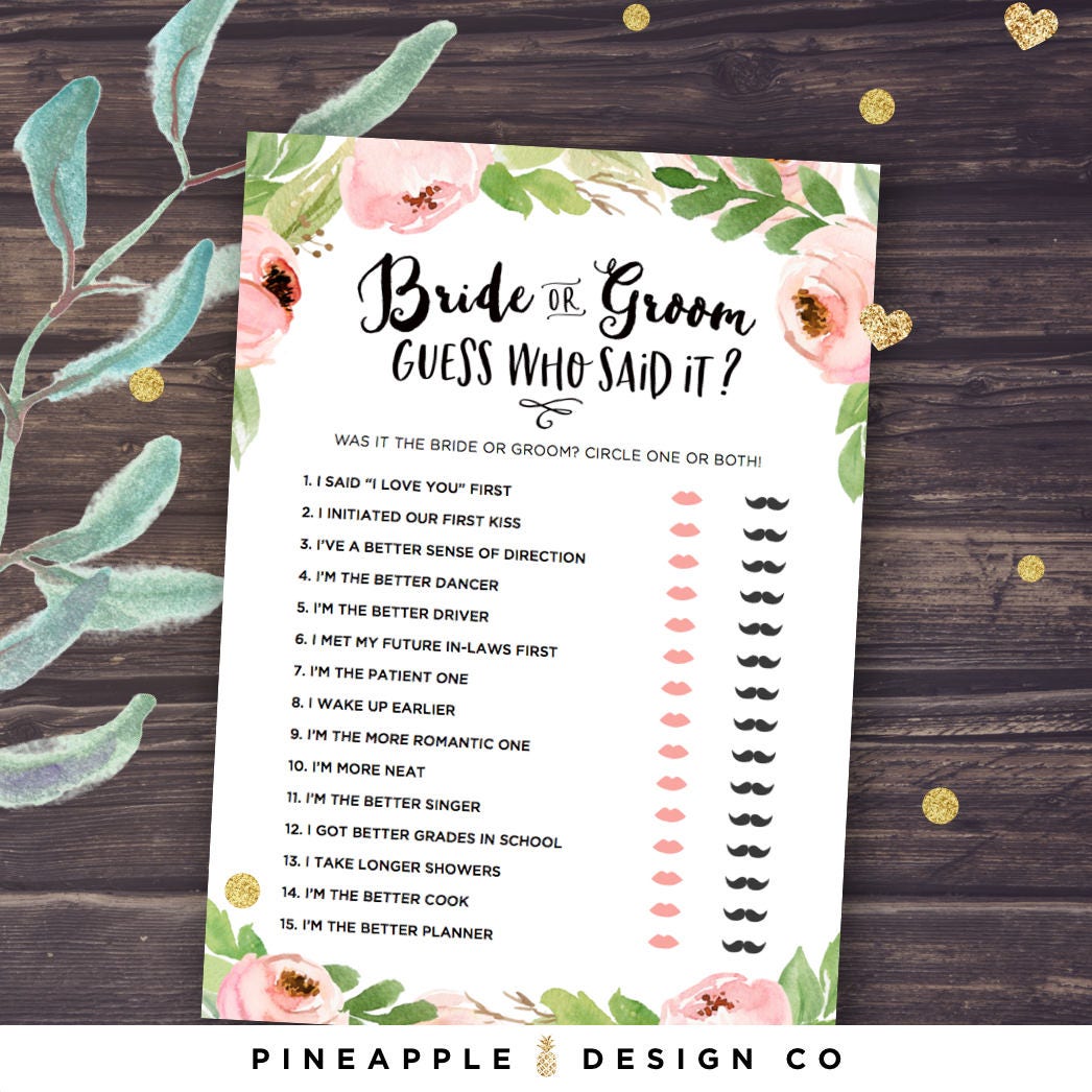 He Said She Said Bridal Shower Game, Guess Who Said it Game, Bride or…