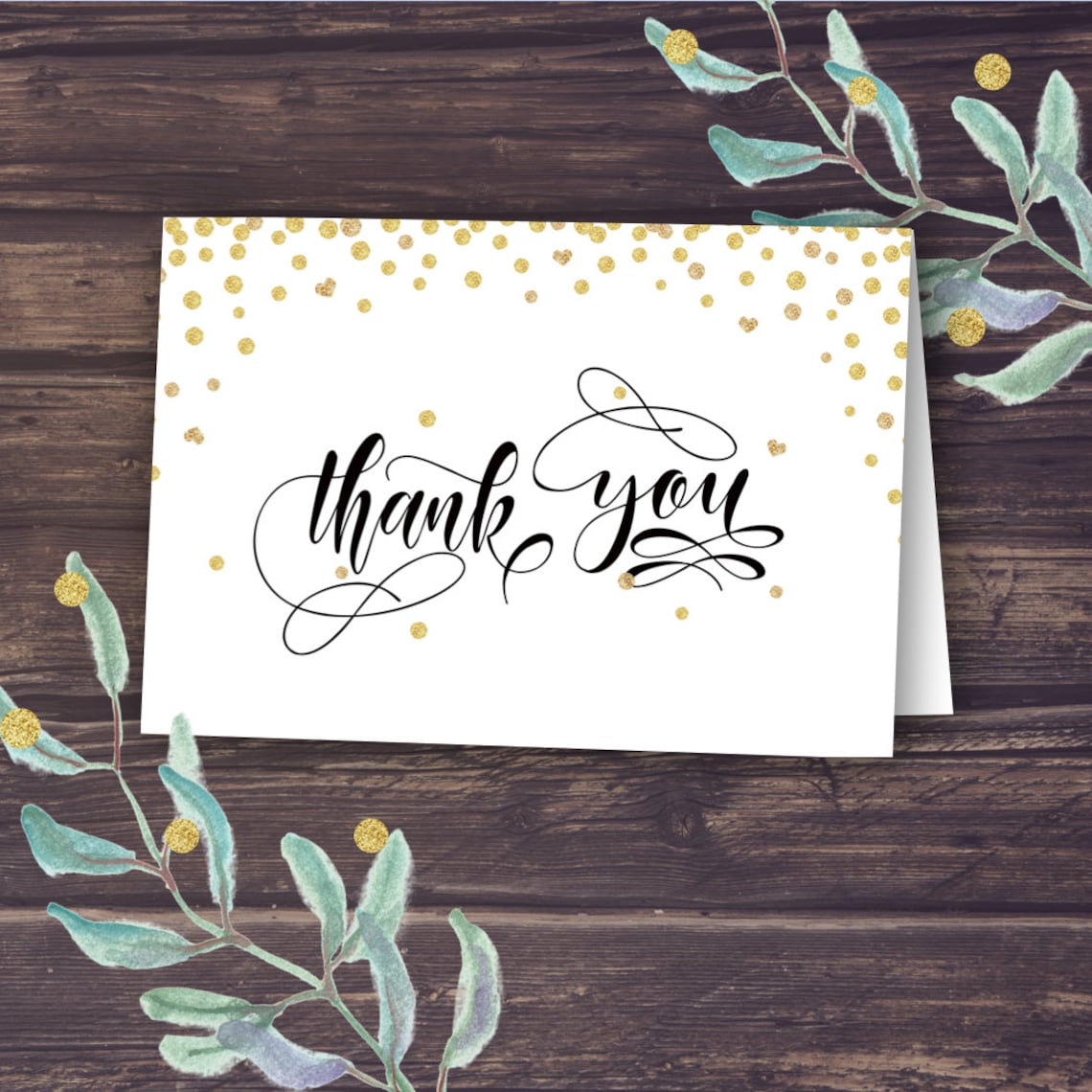 Gold Thank You Cards Printable Thank You Cards for Bridal | Etsy