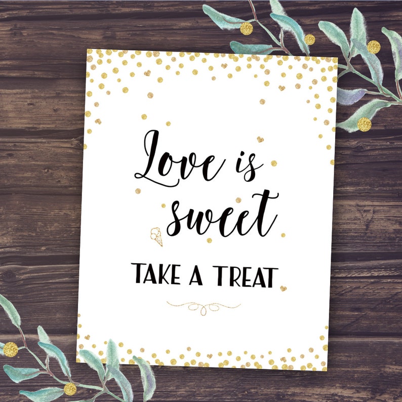 Love is Sweet Take a Treat Sign Gold Wedding Decor Printable - Etsy