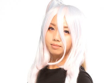 Cute Super Long Two Piece Multi-Colored Pastel Wig with Clip in Pig Tail Straight Layered cut with Long Bangs - Shiro