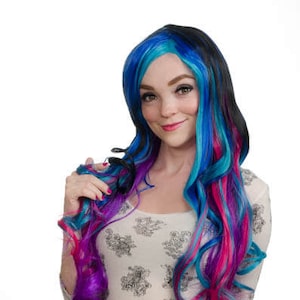 Super Vibrant 29&quot; Long Curly Cut Cosplay Wig w/ Long Bangs (Multi-Colors) - Ayumi