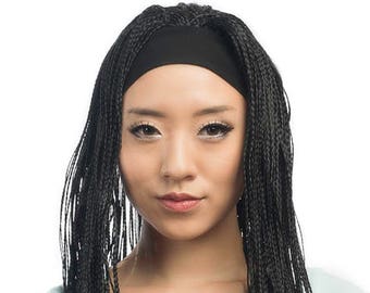 25'' Straight Braided Wig with Headband Espresso Brown Cosplay Wig NEW 