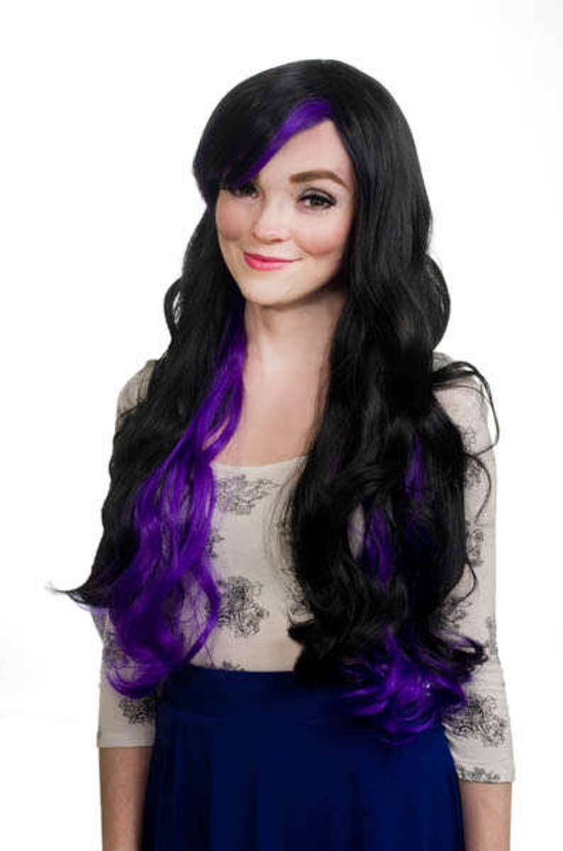 Multi-Colored Long Curly Cut Graceful Princess Cosplay Wig w/ Long Bangs Nia image 1