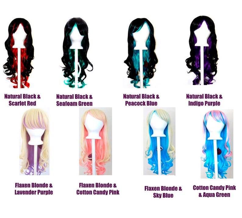 Multi-Colored Long Curly Cut Graceful Princess Cosplay Wig w/ Long Bangs Nia image 3
