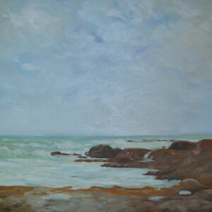 Original Oil Painting of the Mediterranean Sea Shore Ready to Hang 32 x 23 in