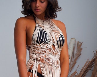 Macrame Halter Dress or Beach cover up | Festival Clothing | Rave Outfit | Burning Man Outfit | Vacation Outfit | Wrap Dress
