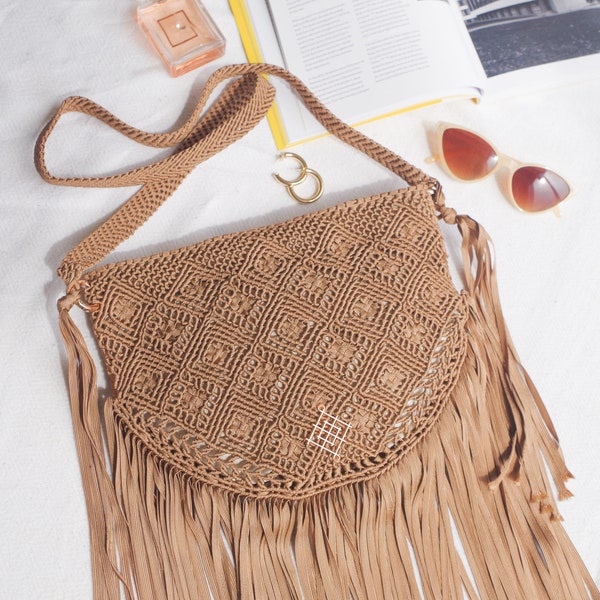 Boho Macramé Crossbody Bag | Boho Shoulder Bag for her | Woven Bag | Resort Shoulder Bag | Weekender Bag