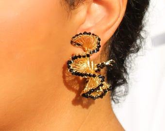 Gold Crochet Hoop Earrings: Lightweight Ruffled Wired Hoops