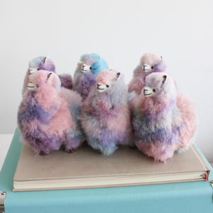 Multi Colored Alpaca Fur Plushies, Small Lllama fluffy Toys - pink, light blue and lilac plushies